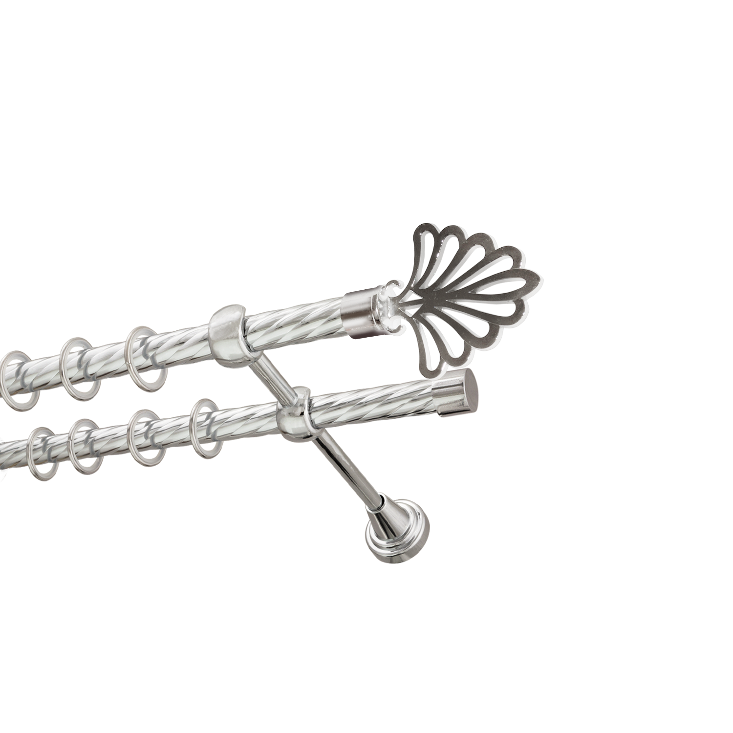 Металлический карниз для штор Бутик, двухрядный 16/16 мм, серебро, витая штанга, длина 240 см - фото Wikidecor.ru
